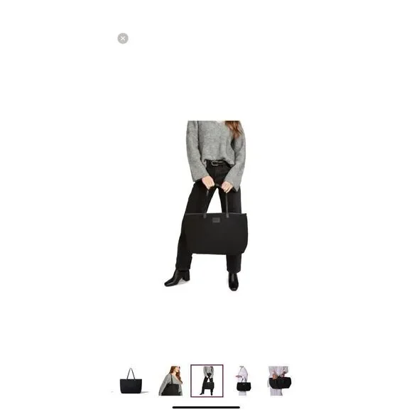 NWT Cleobella Canvas Vegan Leather Straps Zip Top Black Tote Hand Bag Large - Picture 5 of 5